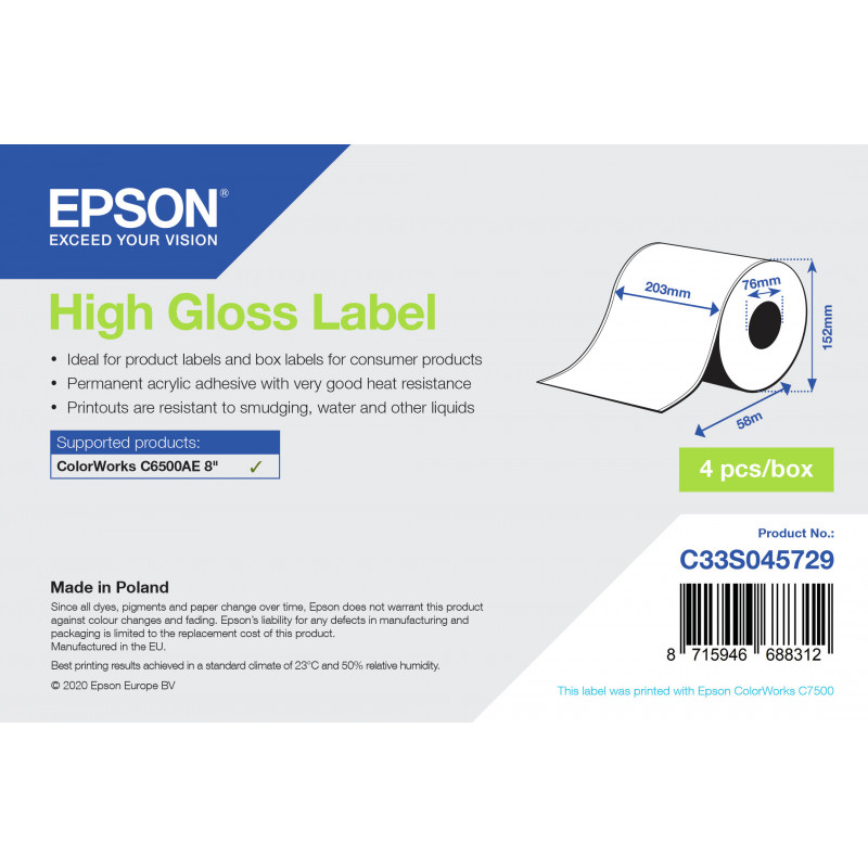 Epson High Gloss Label - Continuous Roll  203mm x 58m