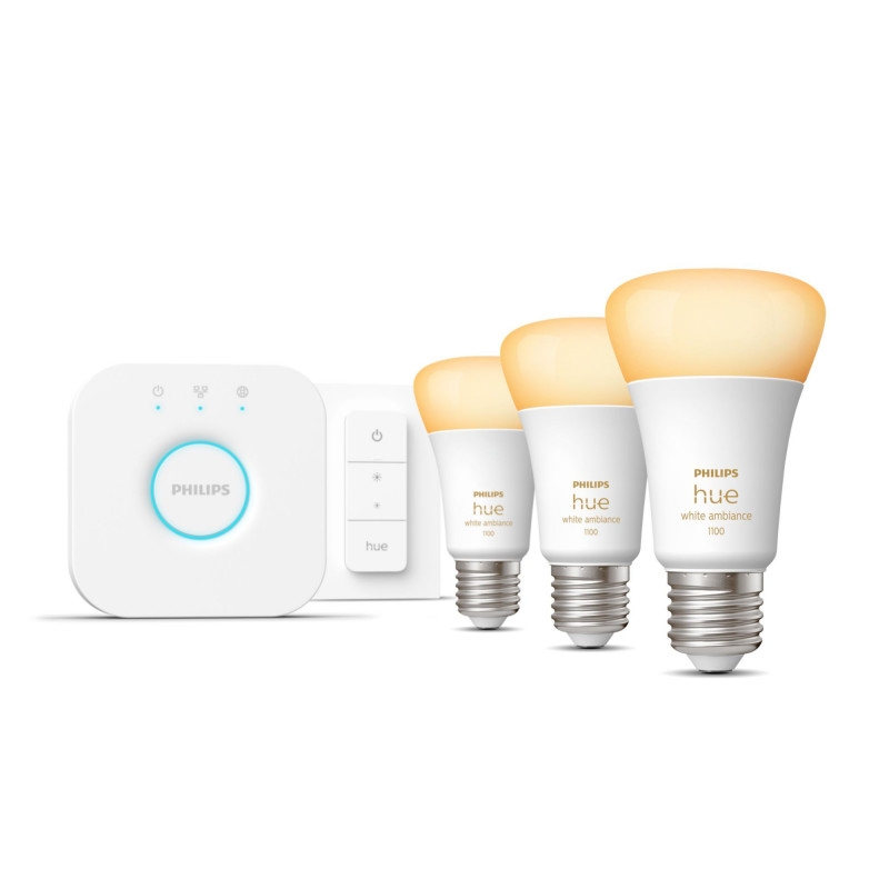 Philips Hue White ambiance Aloituspakkaus  3 E27-älylamppua (1 100) + Dimmer switch