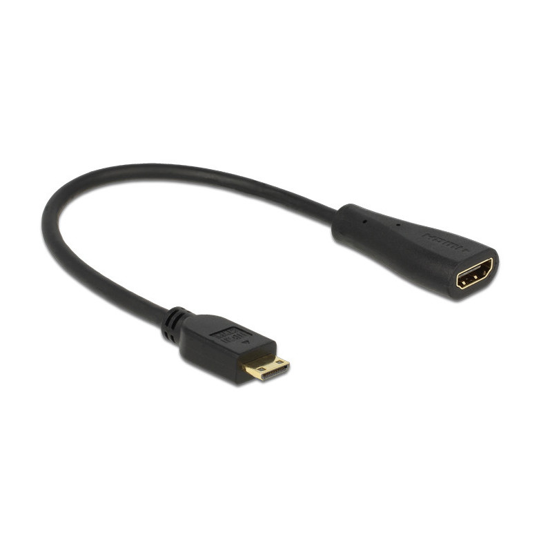 DeLOCK 0.23m mini-HDMI HDMI HDMI-kaapeli 0,23 m HDMI Type C (Mini) HDMI-tyyppi A (vakio) Musta