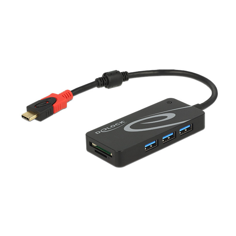 DeLOCK HUB USB 3.0 USB Type-C  3 Port extern USB 3.2 Gen 1 (3.1 Gen 1) Type-C 5000 Mbit s Musta