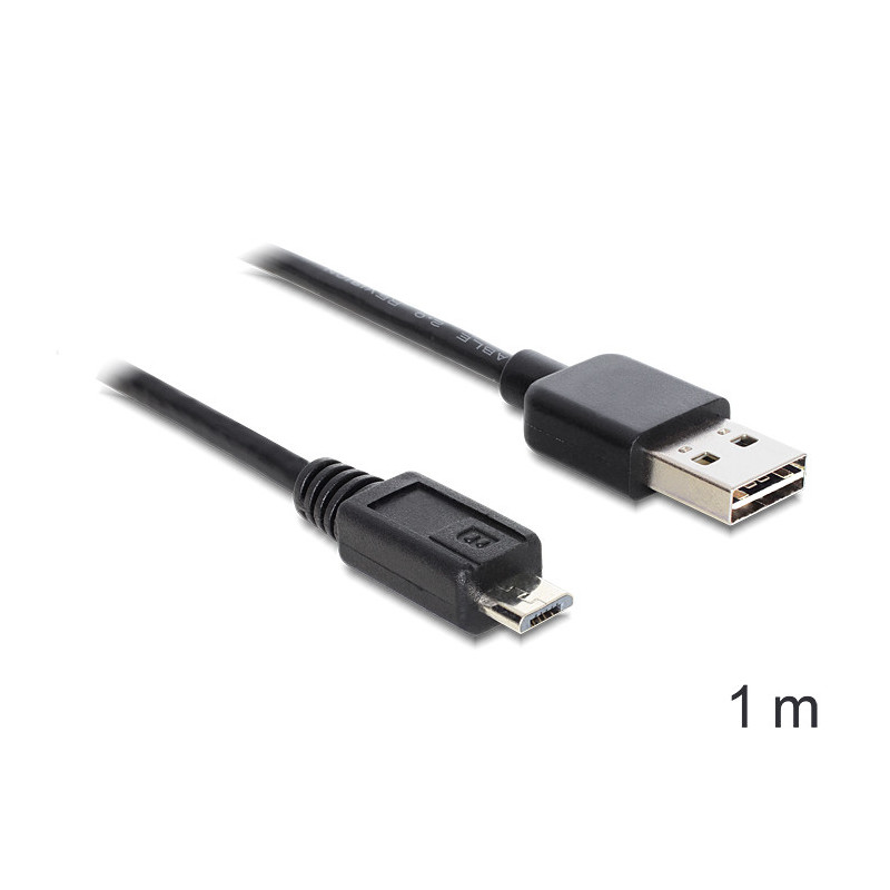DeLOCK EASY-USB 2.0-A - USB 2.0 micro-B, 1m USB-kaapeli USB A Micro-USB B Musta