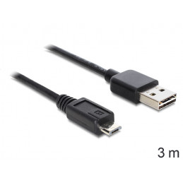 DeLOCK EASY-USB 2.0-A - USB 2.0 micro-B, 3m USB-kaapeli USB A Micro-USB B Musta