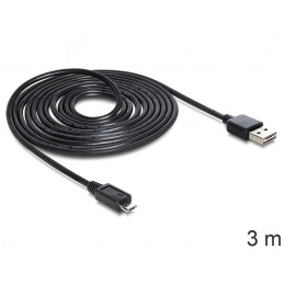 DeLOCK EASY-USB 2.0-A - USB 2.0 micro-B, 3m USB-kaapeli USB A Micro-USB B Musta