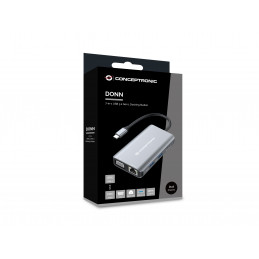 Conceptronic DONN21G kannettavien tietokoneiden telakka ja porttitoistin Langallinen USB 3.2 Gen 1 (3.1 Gen 1) Type-C Harmaa