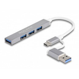 DeLOCK 64214 keskitin USB 3.2 Gen 1 (3.1 Gen 1) Type-A + Type-C 5000 Mbit s Hopea