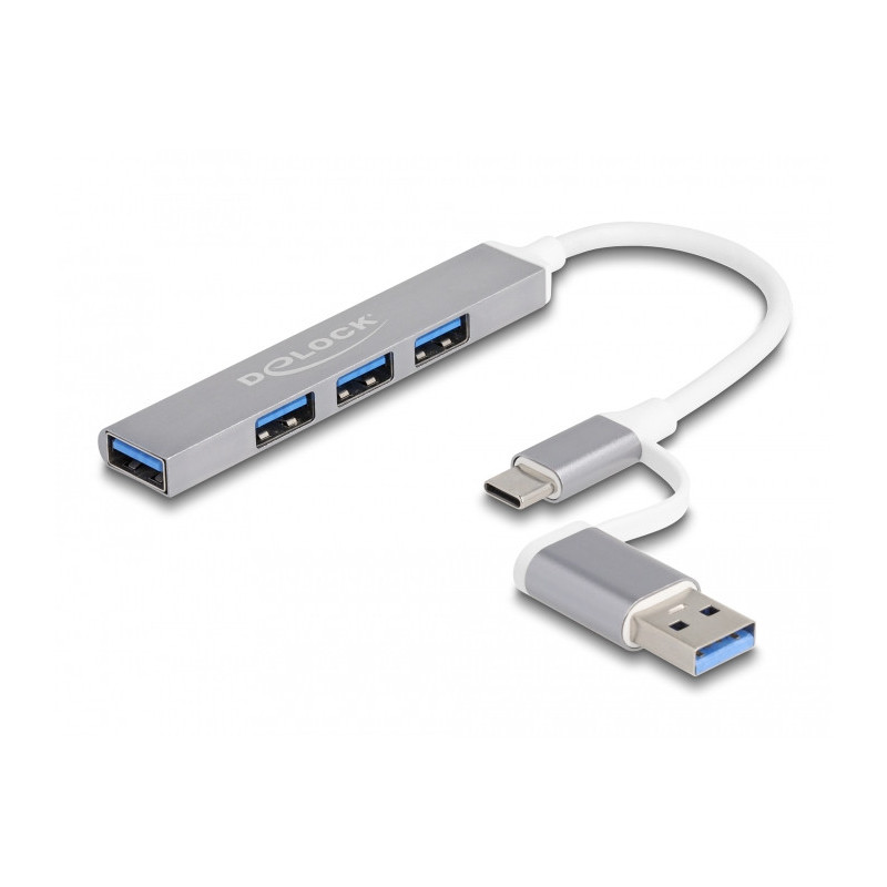 DeLOCK 64214 keskitin USB 3.2 Gen 1 (3.1 Gen 1) Type-A + Type-C 5000 Mbit s Hopea