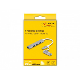 DeLOCK 64214 keskitin USB 3.2 Gen 1 (3.1 Gen 1) Type-A + Type-C 5000 Mbit s Hopea