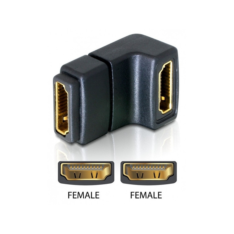 DeLOCK Adapter HDMI female  HDMI female 90° down HDMI 1.3 Musta