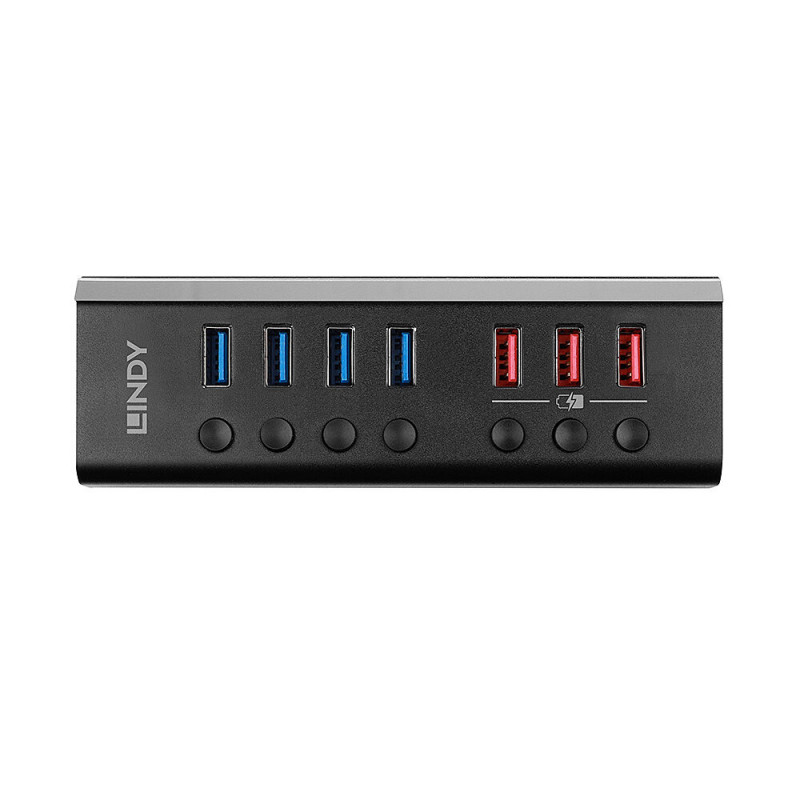 Lindy 4 Port USB 3.0 Hub with 3 Quick Charge 3.0 Ports USB 3.2 Gen 1 (3.1 Gen 1) Type-B 5000 Mbit s Musta