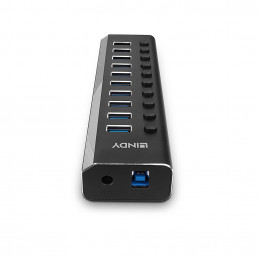 Lindy 10 Port USB 3.0 Hub with On Off Switches USB 3.2 Gen 1 (3.1 Gen 1) Type-B 5000 Mbit s Musta