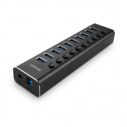 Lindy 10 Port USB 3.0 Hub with On Off Switches USB 3.2 Gen 1 (3.1 Gen 1) Type-B 5000 Mbit s Musta