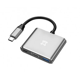 XtremeMac XWH-HUB3-13 kannettavien tietokoneiden telakka ja porttitoistin USB Type-C Hopea