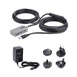 StarTech.com U01043-USB-EXTENDER keskitin USB 3.2 Gen 1 (3.1 Gen 1) Type-A 5000 Mbit s Musta, Hopea