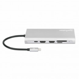 Manhattan 130660 kannettavien tietokoneiden telakka ja porttitoistin Langallinen USB 3.2 Gen 1 (3.1 Gen 1) Type-C Alumiini