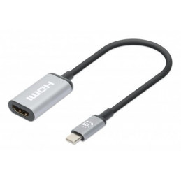 Manhattan 153706 videokaapeli-adapteri 0,15 m USB Type-C HDMI Musta, Hopea