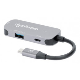 Manhattan 130707 kannettavien tietokoneiden telakka ja porttitoistin Langallinen USB 3.2 Gen 1 (3.1 Gen 1) Type-C Alumiini