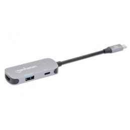 Manhattan 130707 kannettavien tietokoneiden telakka ja porttitoistin Langallinen USB 3.2 Gen 1 (3.1 Gen 1) Type-C Alumiini