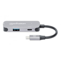 Manhattan 130707 kannettavien tietokoneiden telakka ja porttitoistin Langallinen USB 3.2 Gen 1 (3.1 Gen 1) Type-C Alumiini