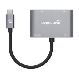 Manhattan 130691 kannettavien tietokoneiden telakka ja porttitoistin Langallinen USB 3.2 Gen 1 (3.1 Gen 1) Type-C Harmaa