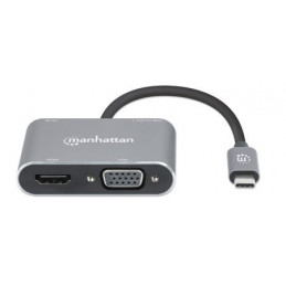 Manhattan 130691 kannettavien tietokoneiden telakka ja porttitoistin Langallinen USB 3.2 Gen 1 (3.1 Gen 1) Type-C Harmaa