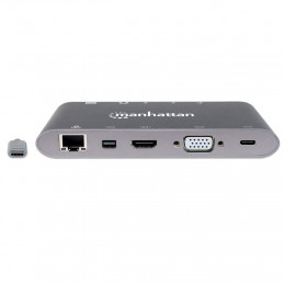 Manhattan 152808 kannettavien tietokoneiden telakka ja porttitoistin Langallinen USB 3.2 Gen 1 (3.1 Gen 1) Type-C Hopea