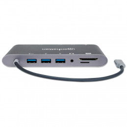 Manhattan 152808 kannettavien tietokoneiden telakka ja porttitoistin Langallinen USB 3.2 Gen 1 (3.1 Gen 1) Type-C Hopea