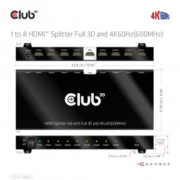 CLUB3D 1 to 8 HDMI™ Splitter Full 3D and 4K60Hz(600MHz)