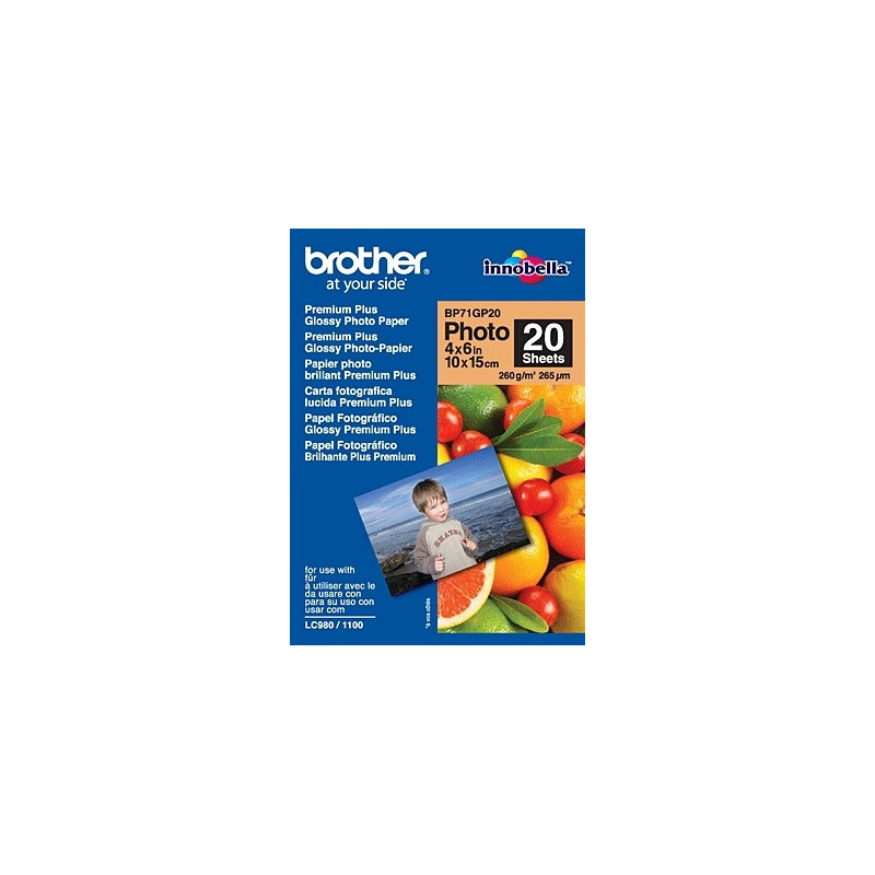 Brother BP71GP20 Premium Glossy Photo Paper valokuvapaperi Valkoinen