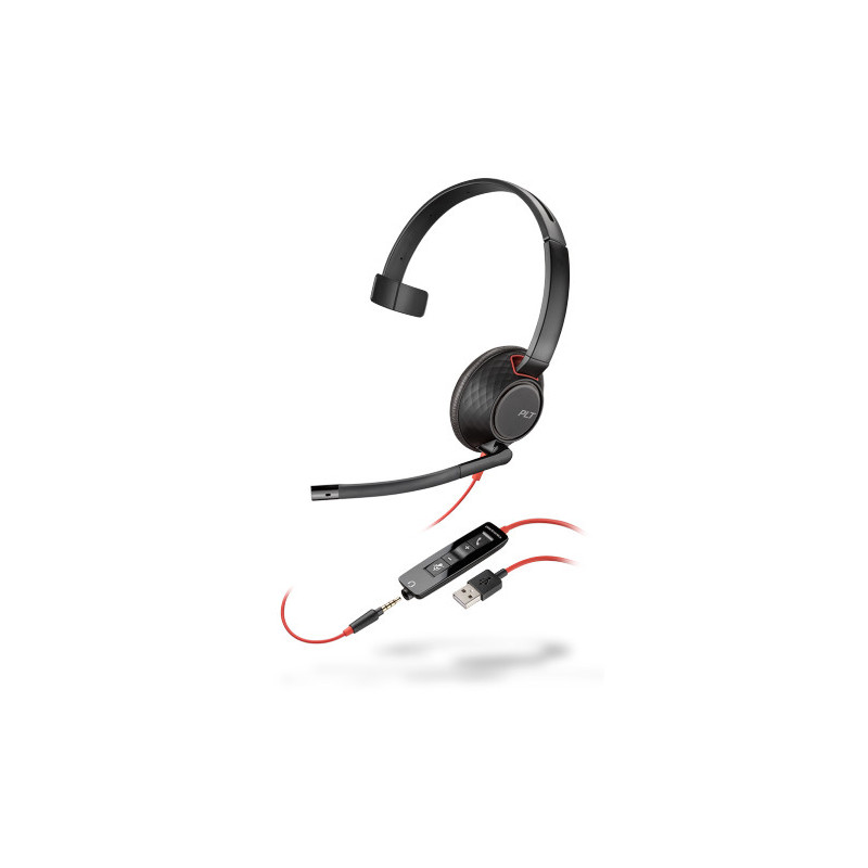 POLY Blackwire 5210 Kuulokkeet Langallinen Pääpanta Puhelut Musiikki USB A-tyyppi Musta, Punainen