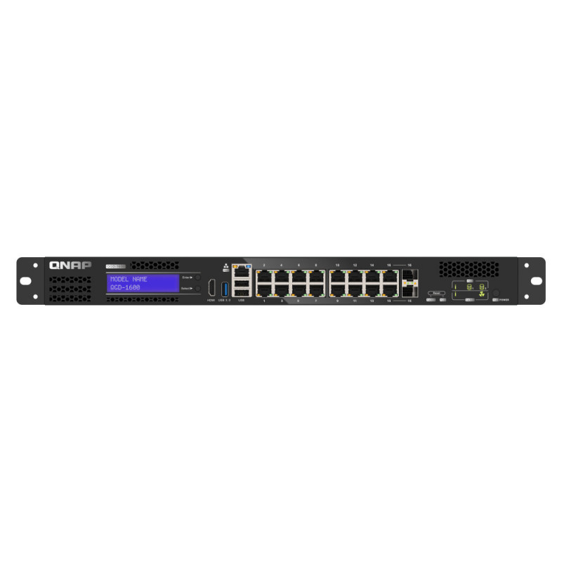 QNAP QGD-1600 Hallittu Gigabit Ethernet (10 100 1000) 1U Musta, Harmaa