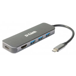 D-Link DUB-2333 kannettavien tietokoneiden telakka ja porttitoistin Langallinen USB Type-C Harmaa