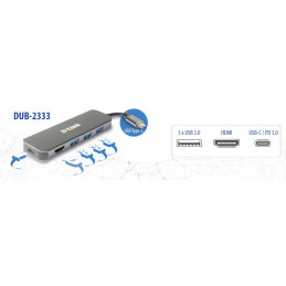 D-Link DUB-2333 kannettavien tietokoneiden telakka ja porttitoistin Langallinen USB Type-C Harmaa