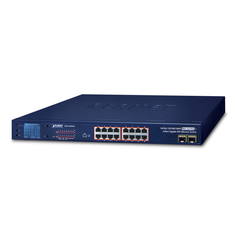 PLANET GSW-1820VHP verkkokytkin Hallitsematon Gigabit Ethernet (10 100 1000) Power over Ethernet -tuki 1U Sininen