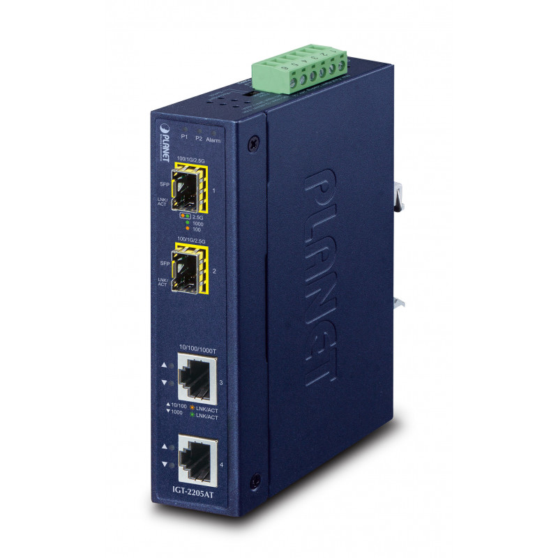 PLANET IP30 Industrial 2-port verkon mediamuunnin Sininen