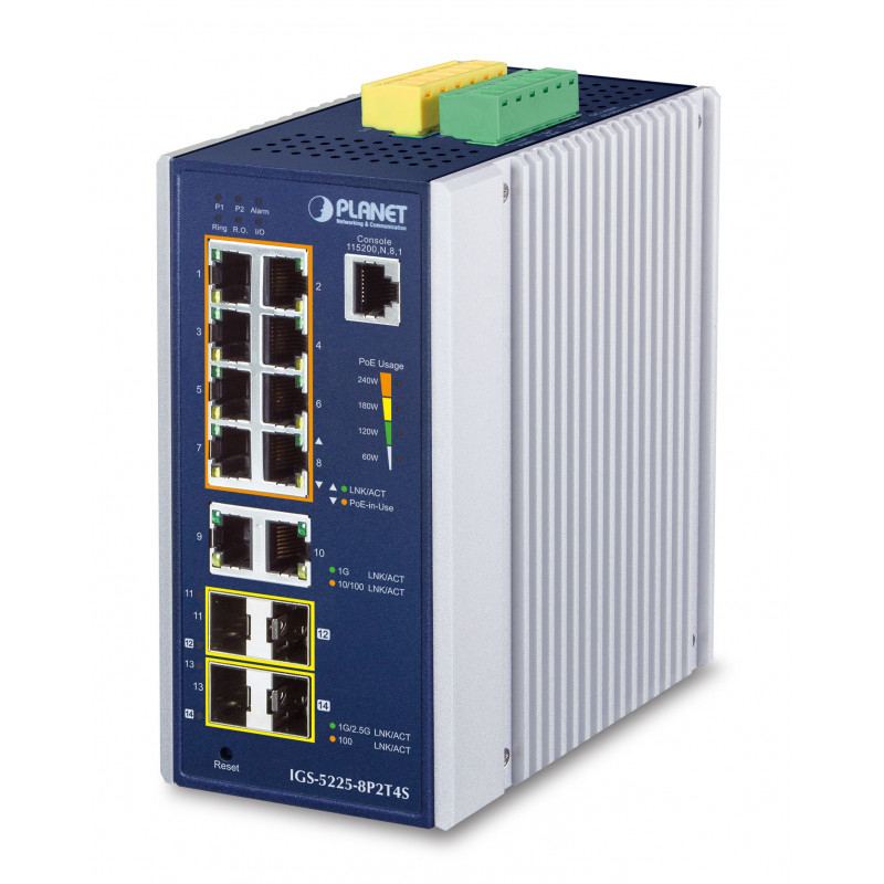 PLANET IP30 Industrial L2+ L4 8-Port Hallittu L2+ Gigabit Ethernet (10 100 1000) Alumiini, Sininen