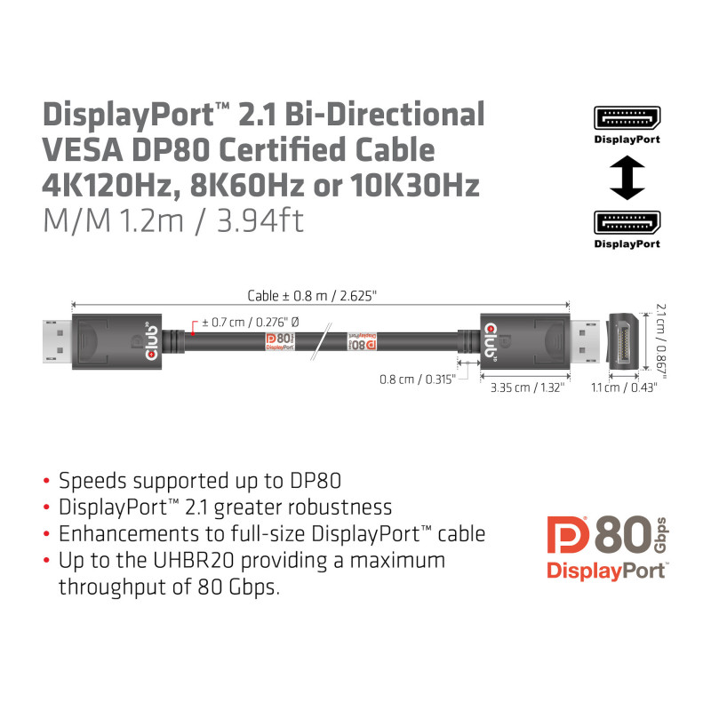 CLUB3D CAC-1091 DisplayPort-kaapeli 1,2 m Musta
