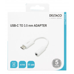 Deltaco USBC-1145 matkapuhelimen kaapeli Valkoinen 0,11 m 3.5mm