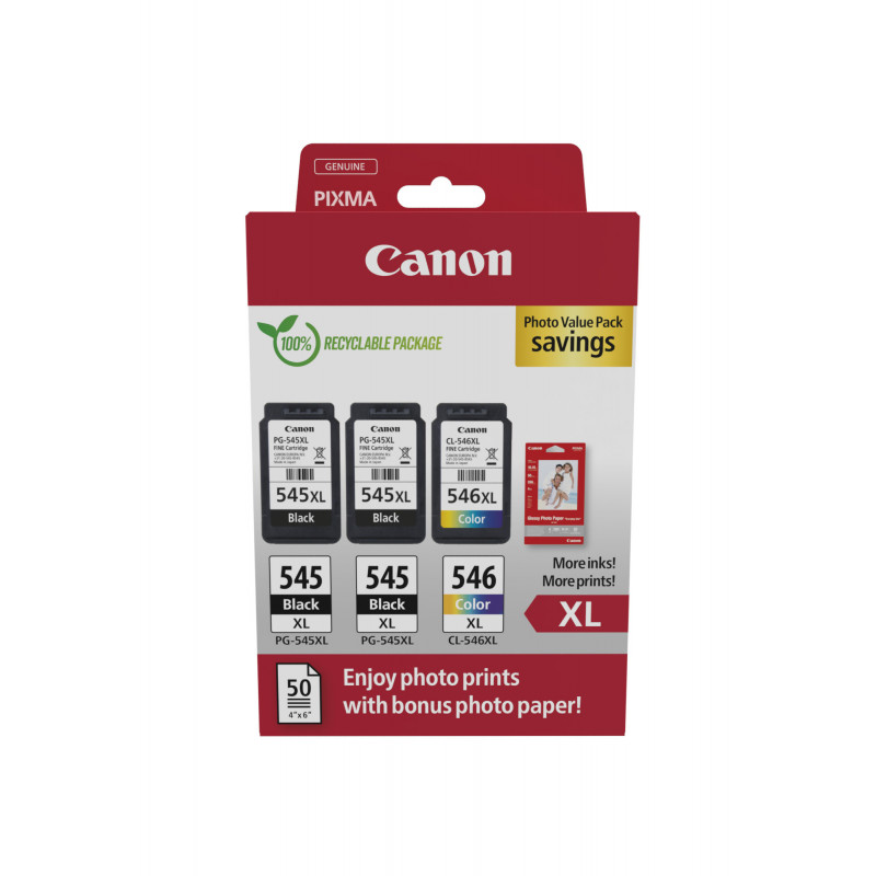 Canon 8286B015 mustekasetti 3 kpl Alkuperäinen Korkea (XL) värintuotto Musta, Syaani, Magenta, Keltainen