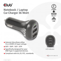 CLUB3D USB KFZ-Ladegerät 1xUSB C 2xUSB A 36W 12 24V retail