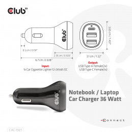 CLUB3D USB KFZ-Ladegerät 1xUSB C 2xUSB A 36W 12 24V retail