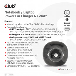 CLUB3D USB KFZ-Ladegerät 1xUSB C A 63W 12 24V retail