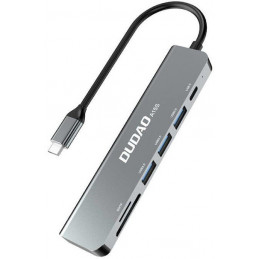 DUDAO Adapter USB Adapter 6w1 A15S USB-C na 3x USB, 1x USB-C, SD TF (szary) Langallinen USB 3.2 Gen 1 (3.1 Gen 1) Type-A Harmaa