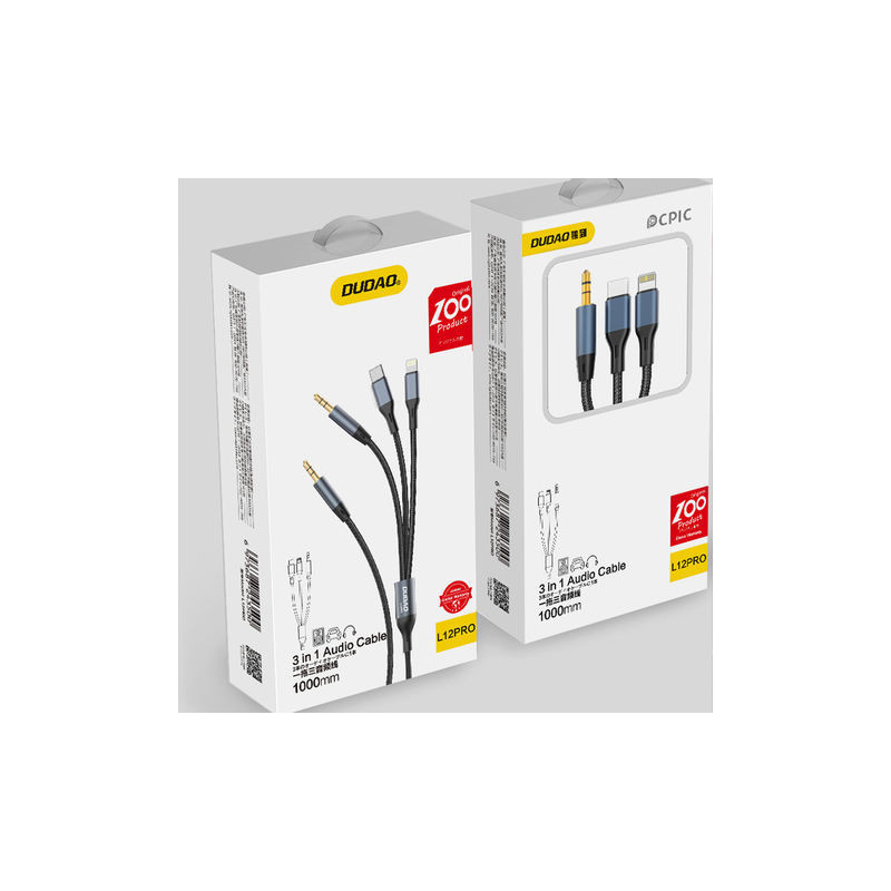 DUDAO L12Pro 3in1 USB cable USB-kaapeli 1 m USB C Harmaa