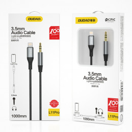 DUDAO audio cable Lightning - mini jack 3.5mm 1m gray L11PRO - Kabel - Audio Multimedia Harmaa