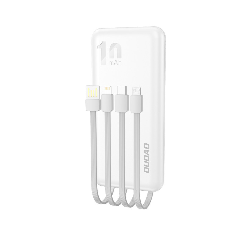 DUDAO K6Pro Universal 10000mAh Power Bank with USB Cable Type C Lightning white