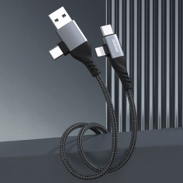 DUDAO L20PRO 4-in-1 fast Charging Cable USB-kaapeli 1 m USB A USB C USB C Lightning Musta, Harmaa