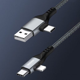 DUDAO L20PRO 4-in-1 fast Charging Cable USB-kaapeli 1 m USB A USB C USB C Lightning Musta, Harmaa