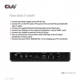 CLUB3D DisplayPort HDMI KVM Switch Dock 4K60Hz For USB Type-C inputs