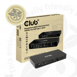 CLUB3D DisplayPort HDMI KVM Switch Dock 4K60Hz For USB Type-C inputs