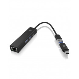 ICY BOX IB-HUB1439-LAN Langallinen USB 3.2 Gen 1 (3.1 Gen 1) Type-A Musta